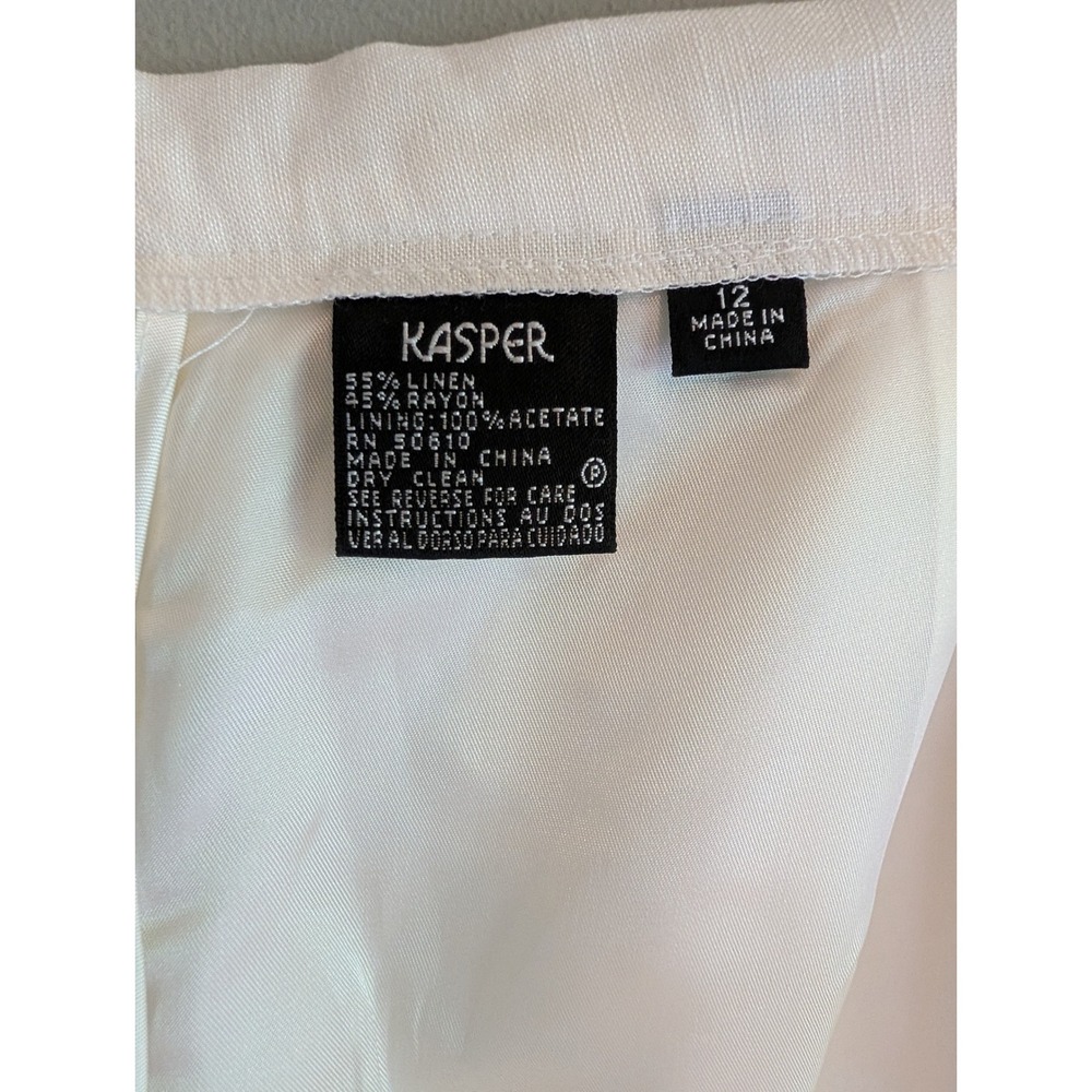 NWT Kasper White Linen Blend Straight Leg Lined Dress Pants Size 12 Side Zip - Picture 8 of 11